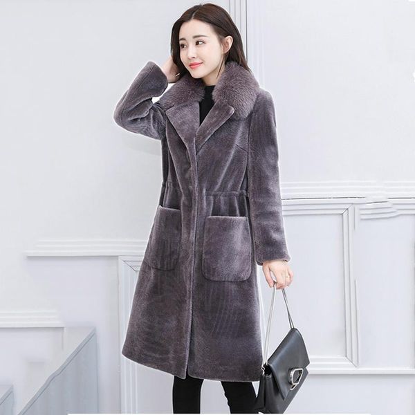 

new womens fur coats faux fur coat new winter sheep sheared coat collar jacket ladies long large size 4xl parka outwear1, Black