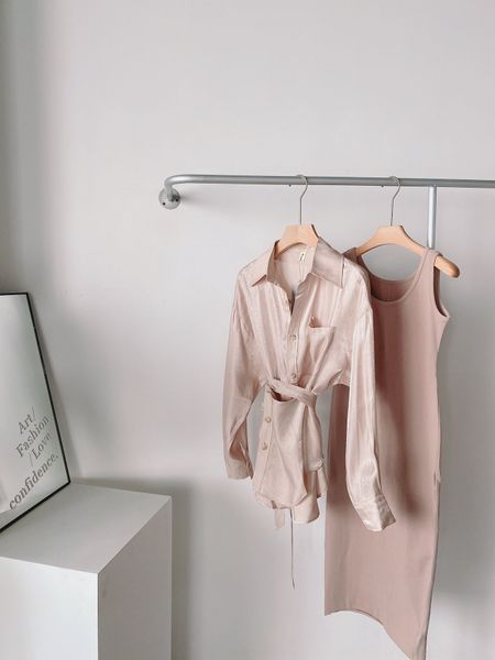 

hbiy6 suit early autumn for ins gold shirt style irregular lace-up milk brown shirt rest 2020 new women vadfa, Gray