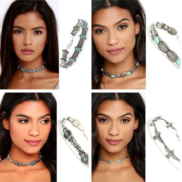 

luokey vintage bohemian stone choker collar antique silver color chocker necklace for women gift collares de moda 2020 wholesale, Golden;silver