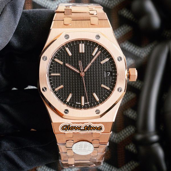 

sf version 41mm black texture dial cal.4302 automatic 15400or.oo.1220or.01 sapphire mens watch rose gold case bracelet gents watches, Slivery;brown