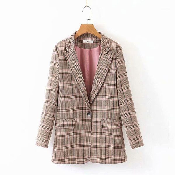 

2020 new autumn women blazers pink plaid button long sleeve notched neck blazers female fashion casual women clothes1, White;black