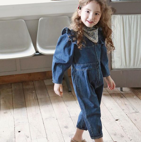 

2020 new girls boys denim overalls spring autumn cotton fashion kids pants 2-7t qv844, Blue