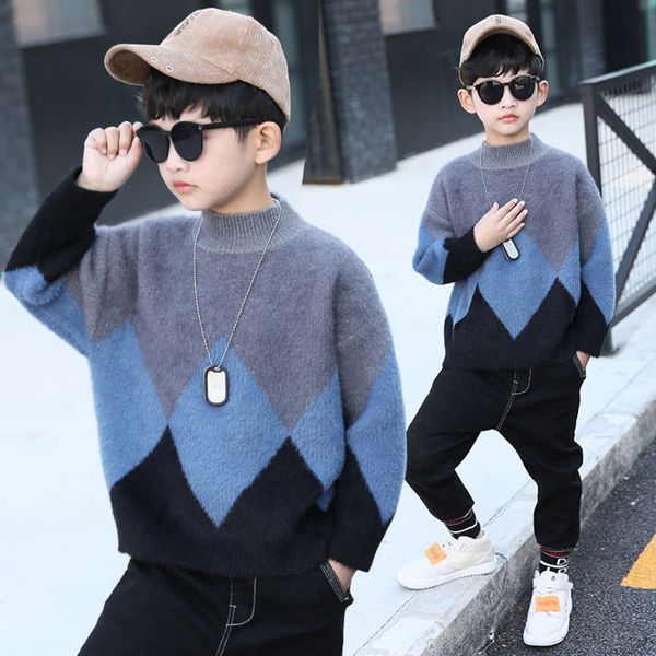 

2020 cashmere boys' new wtern mink sle wear children's knitted bottom coat autumn and winter sweater thickns, Blue