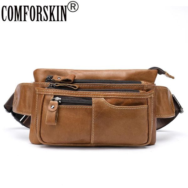 

comforskin money phone belt men multi-functional travel pouch bags genuine leather vintage men messenger bag hip bum waist pack