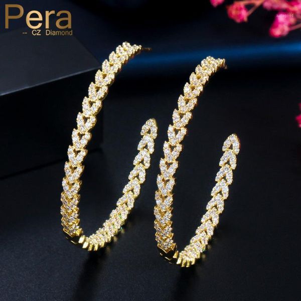 

hoop & huggie pera 585 gold color sparkling cubic zirconia luxury big circle round women earings fashion party jewelry accessories e5111, Golden;silver
