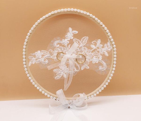 

wedding ring pillow hollow butterfly round ring box wedding mariage decor ring pillow cushion pearl with bow tie1