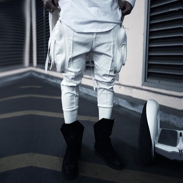 

2020 summer new men fashion brand casual vintage retro large pocket tassel punk costume harem pants nightclub trousers1, Black