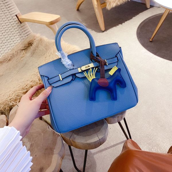 

classic solid color ladies kely bag shoulder bag soft original hardware pony silk scarf handbag simple fashion wallet hm25cm