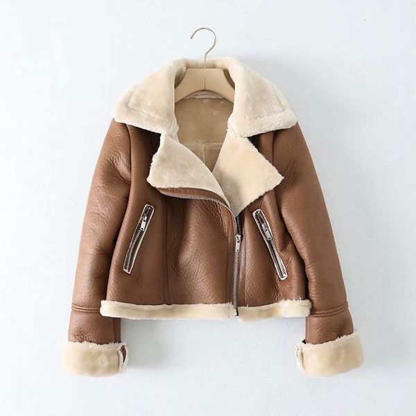 

2021 byz european and american women's new khaki fur one-piece thickened warm big lapel coat gdf8, Black;brown