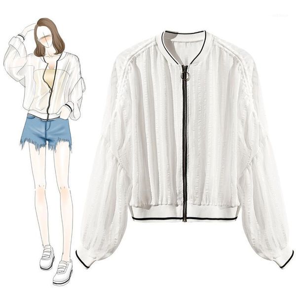 

women mesh fall jacket solid 2020 white black casual baseball women clothing button thin bomber long sleeves coat jackets1, Black;brown