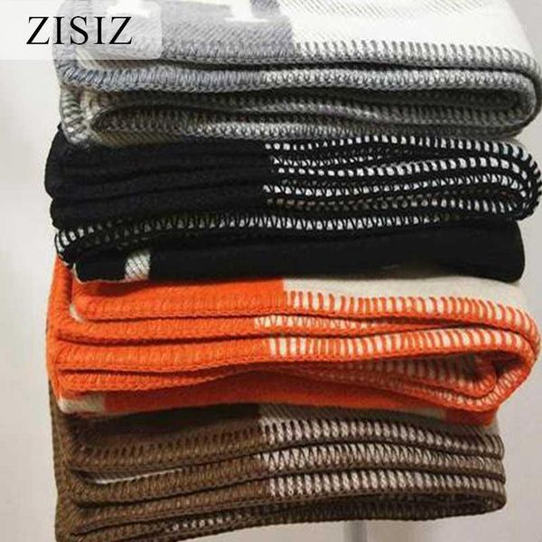 

blankets zisiz gray wool & cashmere blanket knitted soft sofa bed throw for adults pillowcase thread yarn dyed plaid1