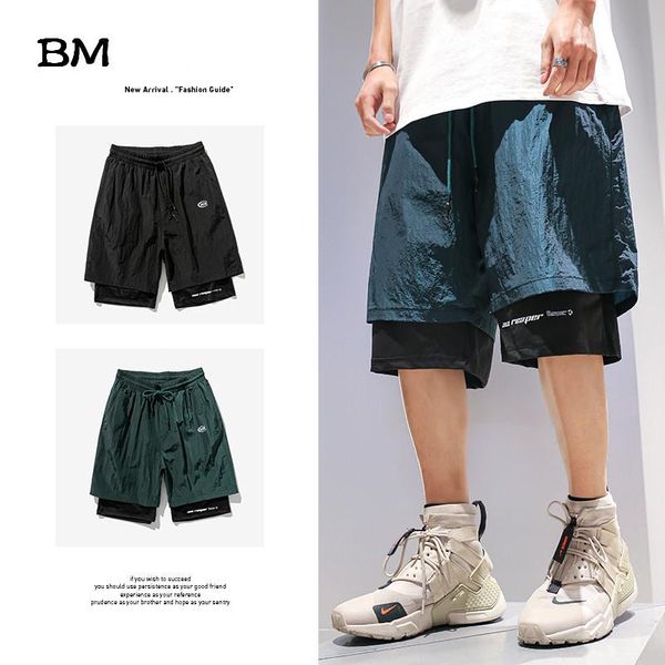 

fashion casual basketball pants korean style clothes kpop fake two-piece sports shorts men hip hop running shorts oversize 5xl, White;black
