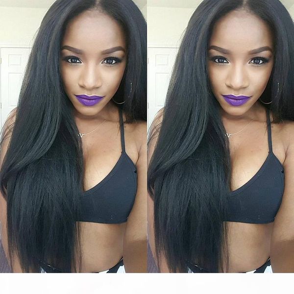 

4x4 silk base italian yaki kinky straight peruvian human hair lace front full lace wigs with silk top, Black;brown