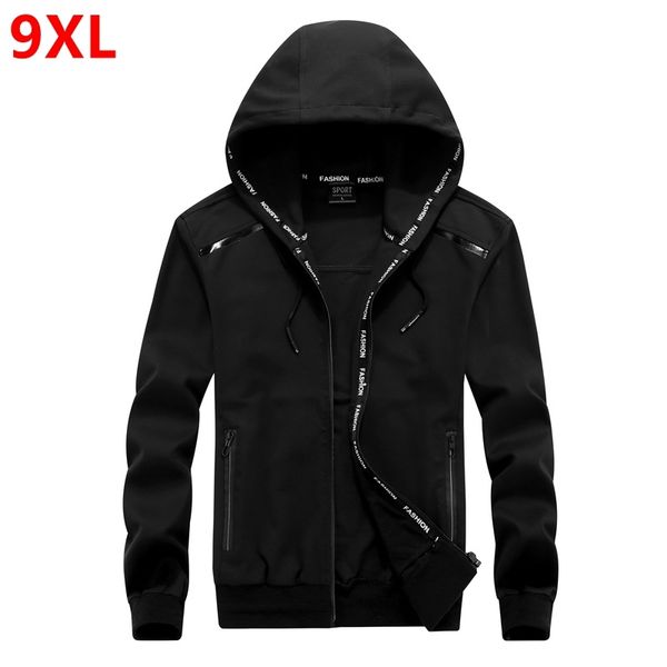 

2021 new plus size of men's hooded cardigan cotton zipper tide oversize students coat big yards jacket men 9xl 8xl mko4, Black