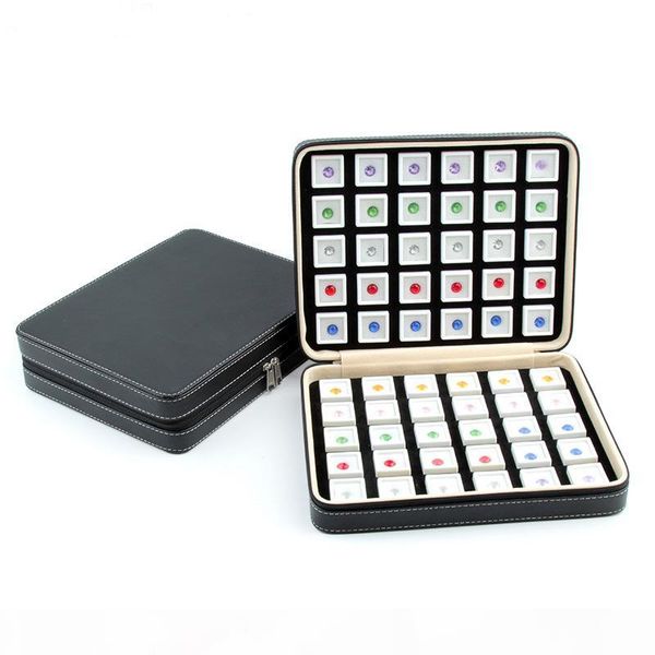 

pu leather gemstone travel box beads loose diamonds storage cases with zipper for jewellery fair trade show exhibiti carrying case, Black;white