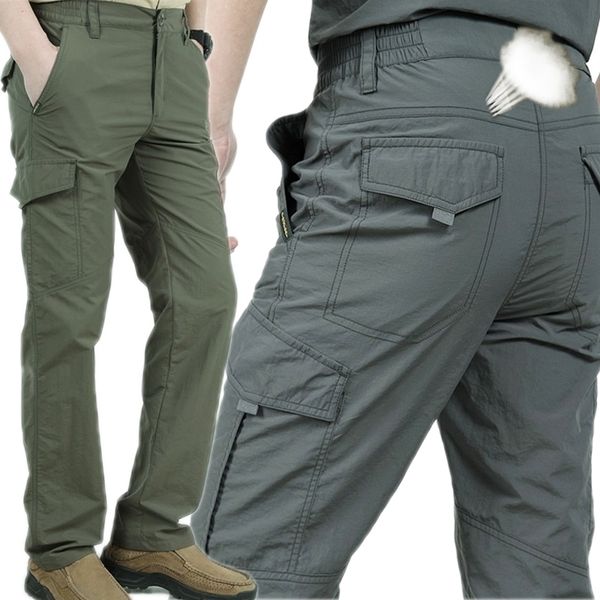 

multi pockets cargo pants men work breathable quick dry army men pants casual summer thin loose military tactical trousers male 201110, Black