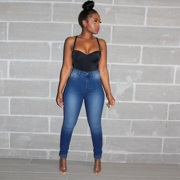 

jeans plus size jeans womens high waisted jeans butt lift classic solid color thin stretch denim pants pantalones vaqueros y1214, Blue