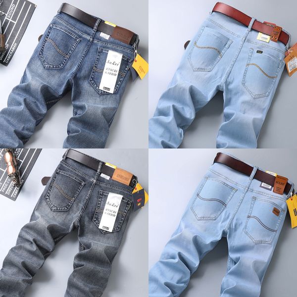 

sulee jeans men's straight slim stretch youth business leisure loose fashion br men's spring and summer pants straight spring and, Blue