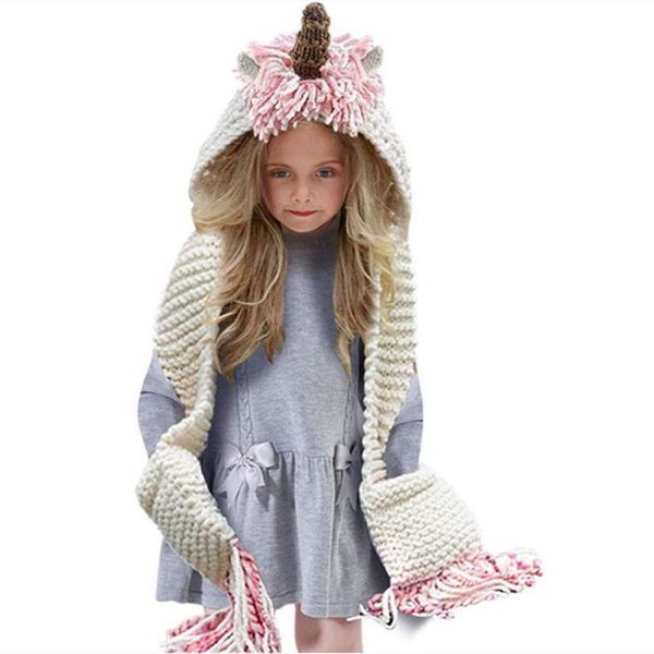 

children scarf autumn winter knitted hat cute unicorn one-piece tassel cloak thicken warm kids christmas gift accessories q1218, White;golden