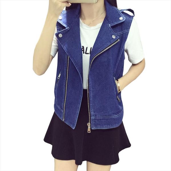 

5xl 6xl 7xl 8xl large size denim jacket for women vintage blue womens vest zipper pocket casual jeans waistcoat female cardigan, Black;white