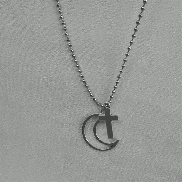 

новый модернизированный нержавеющей стали ожерелье крест hollow moon designs long chain hip hop party street ювелирные изделия для охлаждени, Black;white