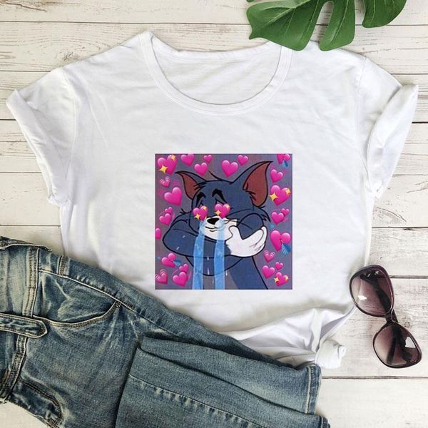 

harajuku t-shir милая новая мода повседневная свободная забавная мультфильм кошка мышь печати с короткими рукавами унром женские уличные, White