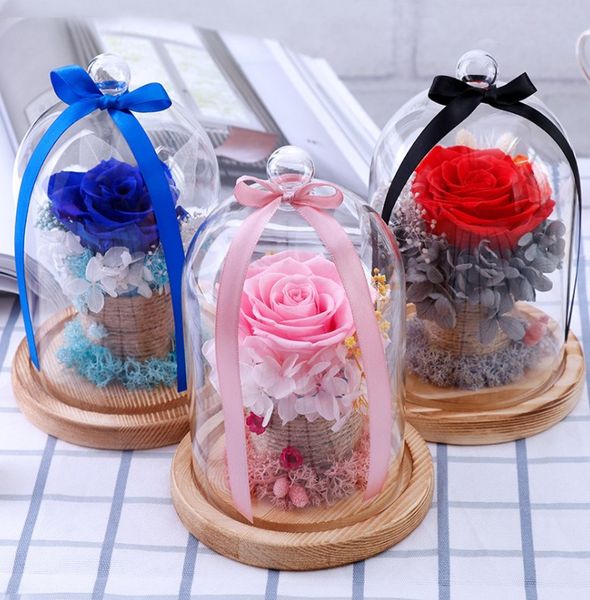 

preserved valentines day gift everlasting flower with glass cover rose in glass dome mother's day gift