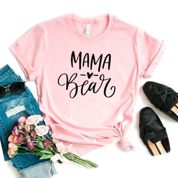 

women t shirt mama bear heart print tshirt women short sleeve o neck loose t-shirt ladies causal tee shirt clothes, White