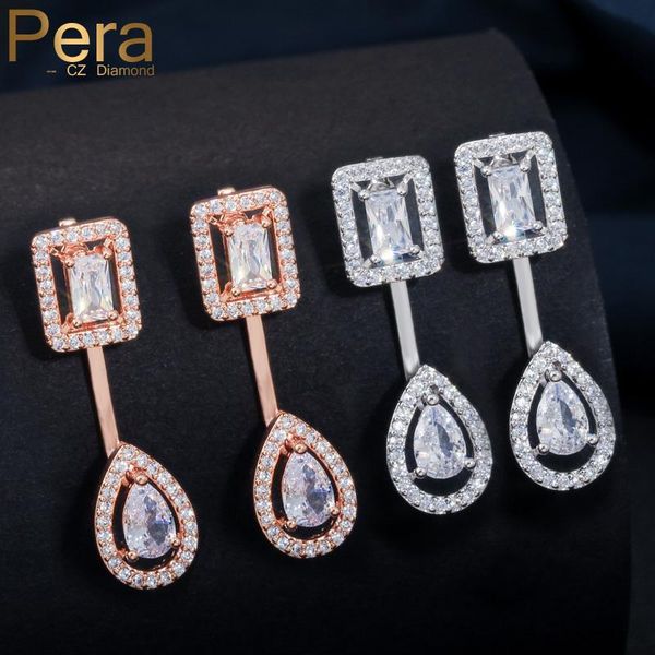 

dangle & chandelier pera rose gold and silver color long water drop cubic zirconia elegant women earrings for jewelry gift er10