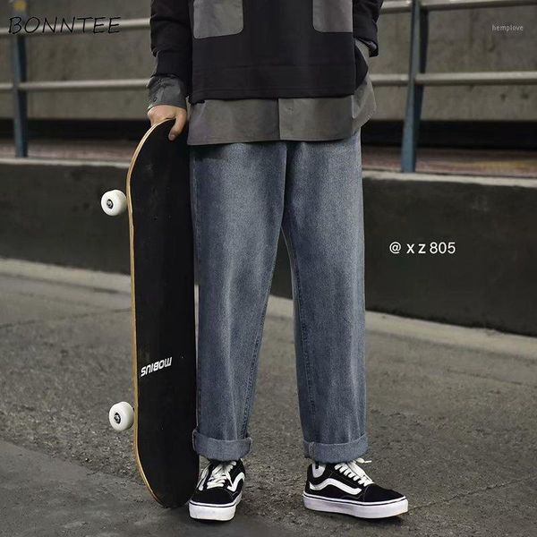 

japanese style jeans for men baggy wide leg straight trousers retro trendy students all-match leisure hip hop denim harajuku1, Blue