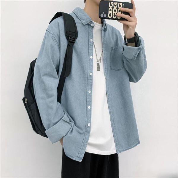 

longsleeve shirts for men 2021 spring newkorean clothes trend of casual male shirts jacket vintage men collared solid shirt, White;black
