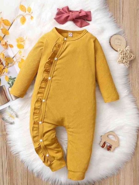

baby frill trim button front jumpsuit with headband she, Blue