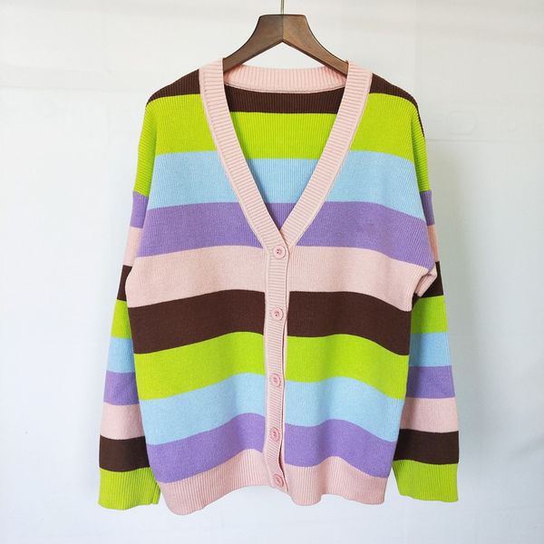 

new fashion women's designer sweater autumn and winter new color stripe slim v-neck knitted cardigan sweater for women sizes-l, White;black