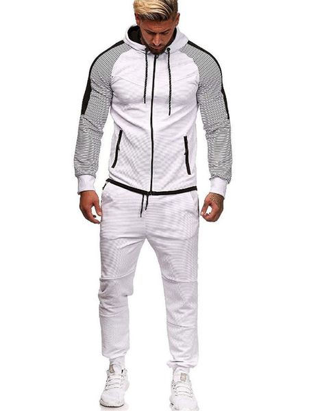 

полосатый mens 2pcs набор костюмы plus размер лоскутная с длинным рукавом с капюшоном кардиган кофты повседневный sweatpants сыпучие мужчины, Gray