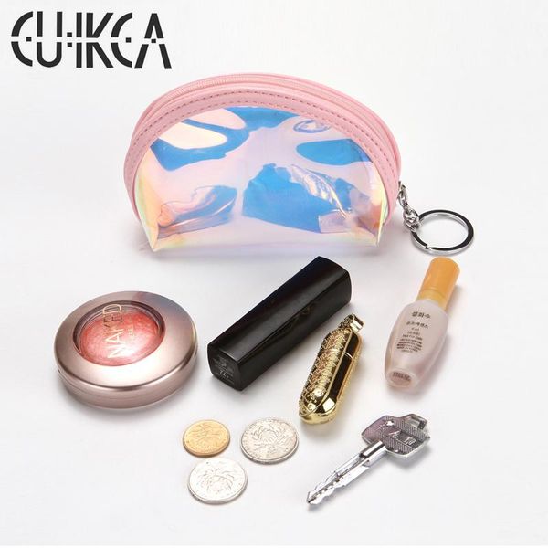 

cuikca lady's organizer wallets woman lipstick bag tpu leather cosmetic travel bag zipper coins semicircular with key ring