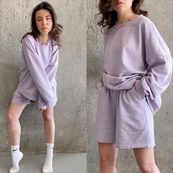 

женские трексуиты 2 шт. набор set summmer осень негабаритная толстовка sporting shorts пота набор двух частей outfit сплошные наборы цвета, Gray