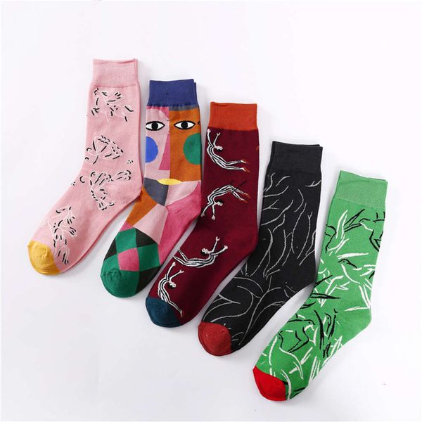 

autumn stockings children's trend south korea men's street personality cartoon color graffiti socks, Black;white