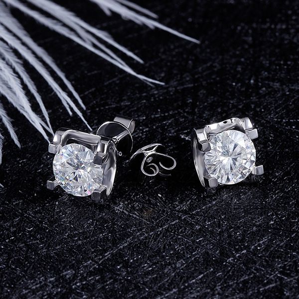 

transgems center 1ct 14k 585 white gold earrings 6.5mm gh color clear moissanite stud earring push back for women y200620, Golden;silver