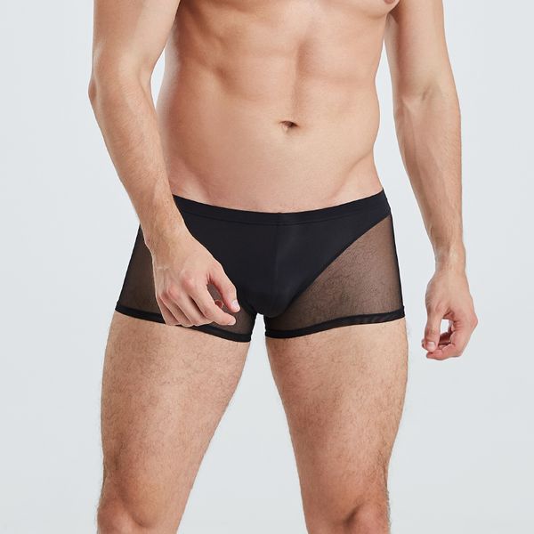 

3Pieces/Lot Mens Underwear Boxer Shorts Mesh Solid Men Low Waist Underpants Thin U Convex Underwear Sexy Breathable Boxer Trunks Pants, Black