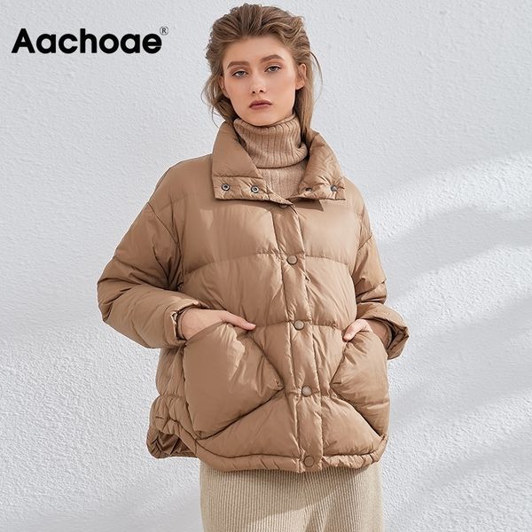 

aachoae womens coats 2020 winter single breasted ulta light down jacket stand collar long sleeve pockets puffer coat outerwear, Black