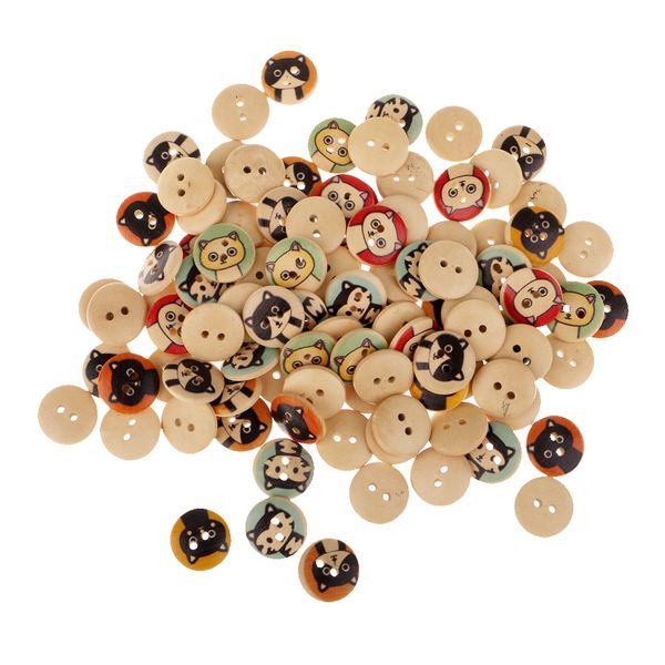 

100 pieces 2 hole round cat wood buttons sewing scrapbooking clothing decoration 15mm