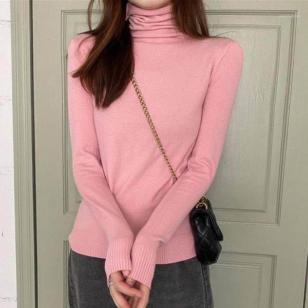 

2020 women's knitted sweater pullover green turtleneck casual soild elasticity korean sweterek damski long sleeve jumper mujer1, White;black
