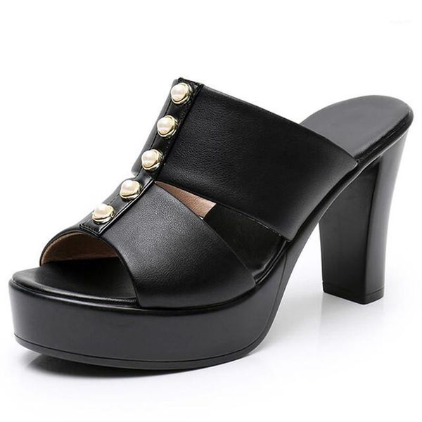

sandals zxryxgs 2021 summer fashion open toe genuine leather elegant silppers temperament high with women1, Black
