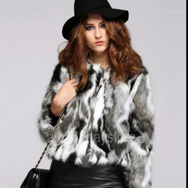 

vetement winter women's faux fur coat hit color outwear plus size fluffy coat plush fluffy jacket preppy style slim aw3071, Black