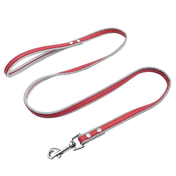

4ft leather dog leash reflective pet dog puppy walking running lead leashes for small med sqcimo