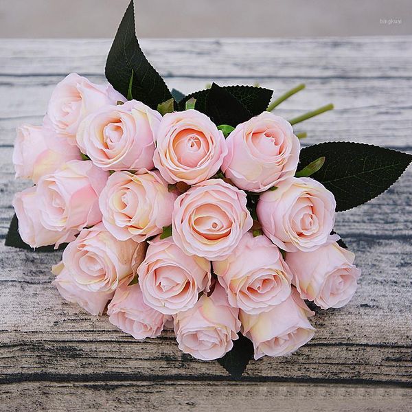 

18pcs/lots artificial rose flowers wedding bouquet white pink thai royal rose silk flowers home decoration wedding party decor1