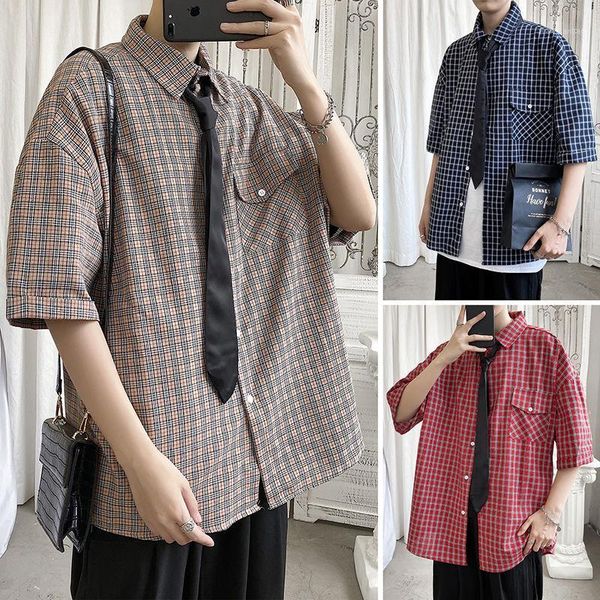 

2020 spring and autumn new youth popular student style small plaid short-sleeved shirt fashion casual wild loose shirt -2xl1, White;black