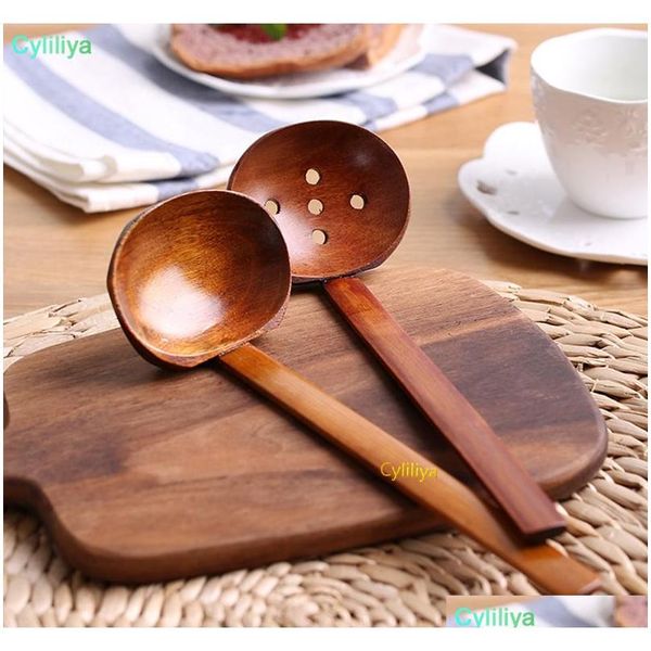 

new durable wooden tableware soup spoon japanese ramen wooden long handle colander pot spoon