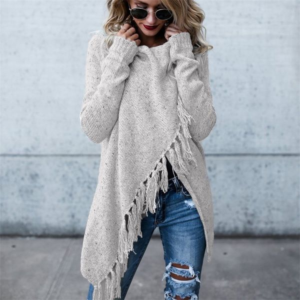 

women poncho fall tassels slash gradient shawl hem fringe loose sweater cardigans women winter knitted sweater c3098 y200106, White;black