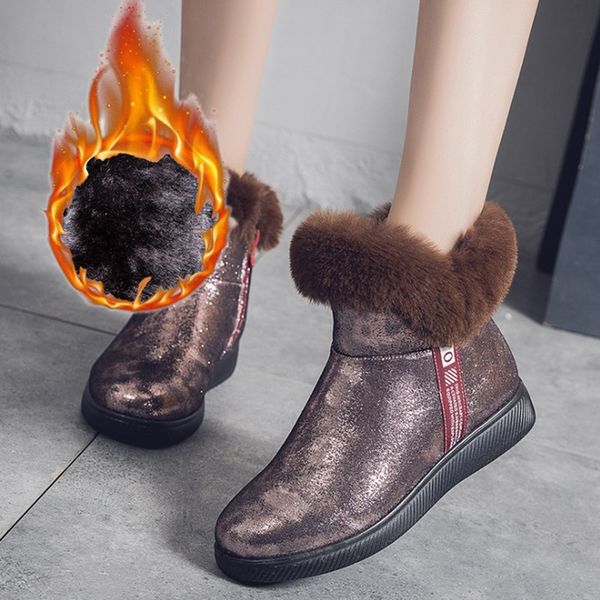 

brand womens boots winter new sequined snow boots womens warm thick-soled short boots plus velvet cotton shoes 35-41 201021, Black